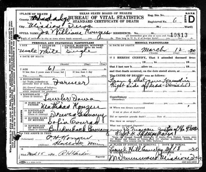 Joe Konzen's death certificate